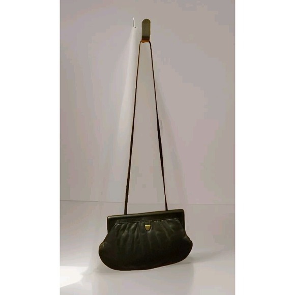 Etienne Aigner Handbags - Vintage Etienne Aigner Black Leather Croc Trim Crossbody Spring‎ Closure purse